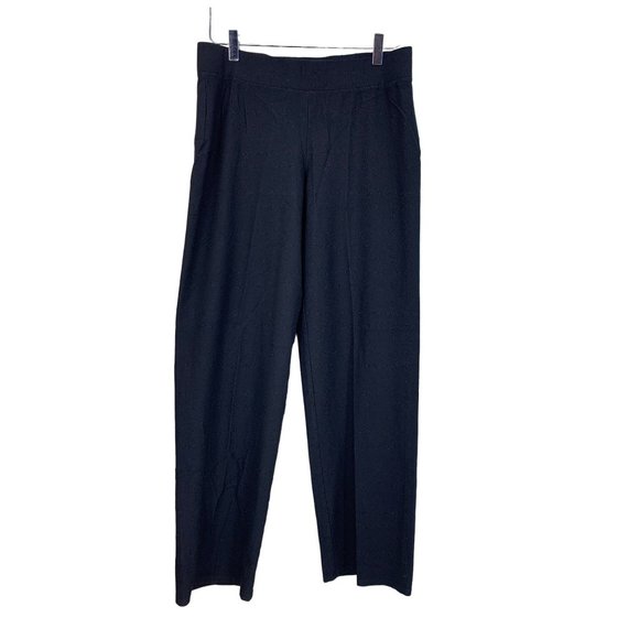 Eileen Fisher Small Ponte Knit Dress Pants Tapered Black Mid Rise Pull On Stretc - Picture 1 of 7